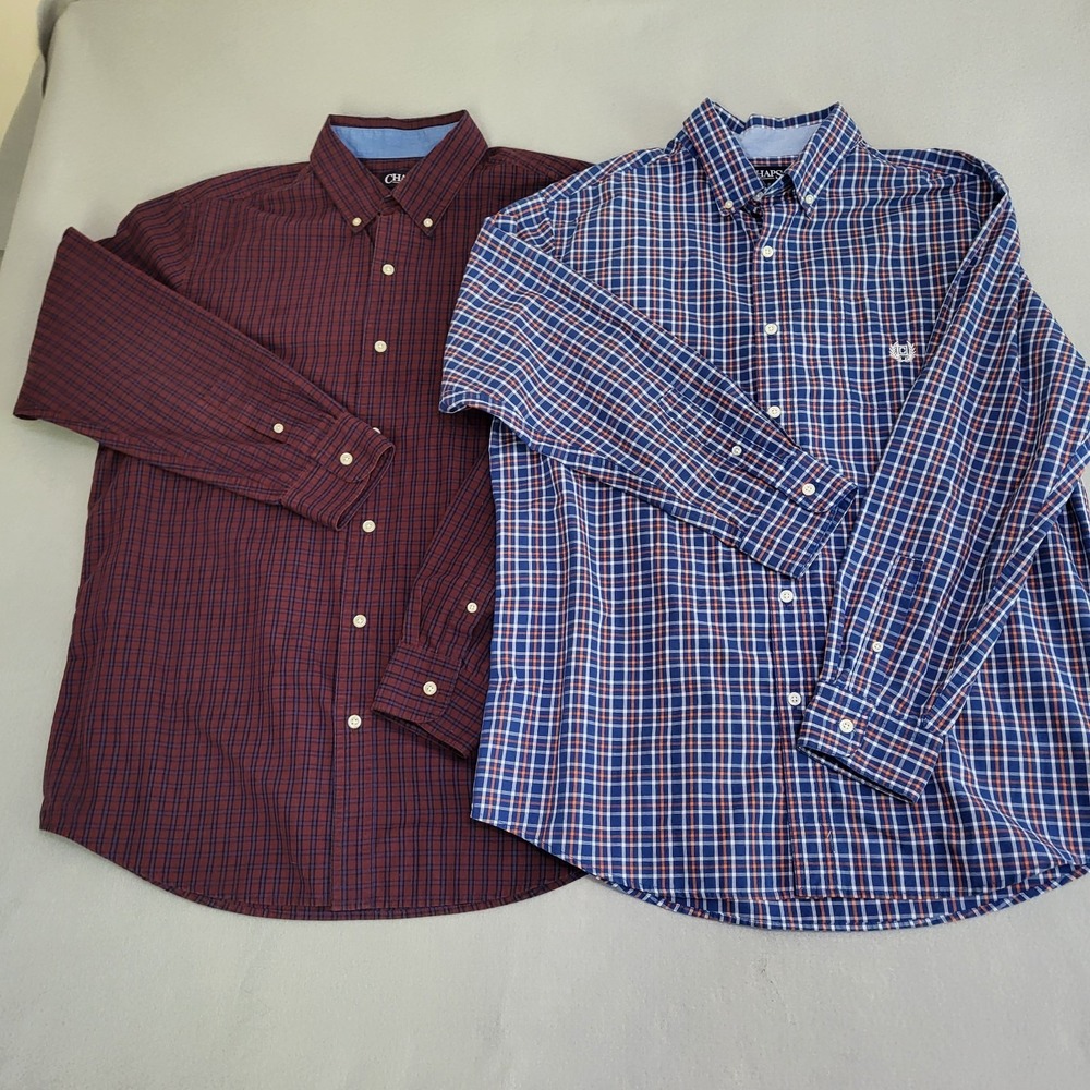 Chaps Ralph Lauren Long Sleeve Button Up Plaid Shirt Easy Care Lot Of 2 Men's L